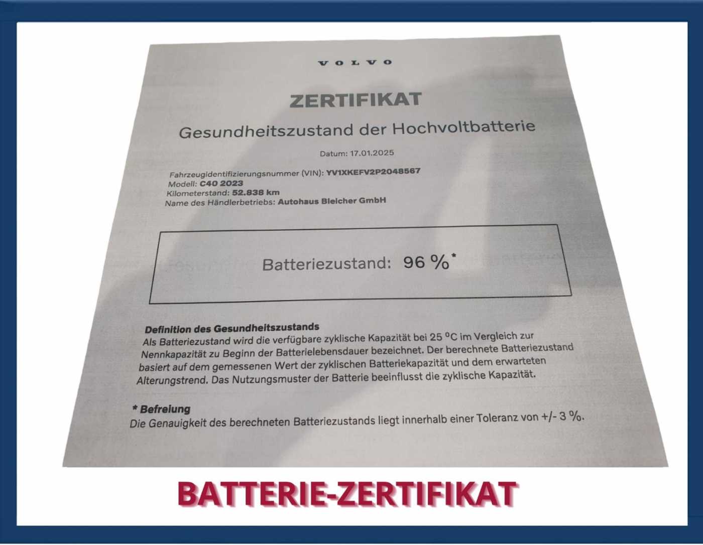 Volvo  Ultimate Pure Electric 2WD | Batterie-Zerti.