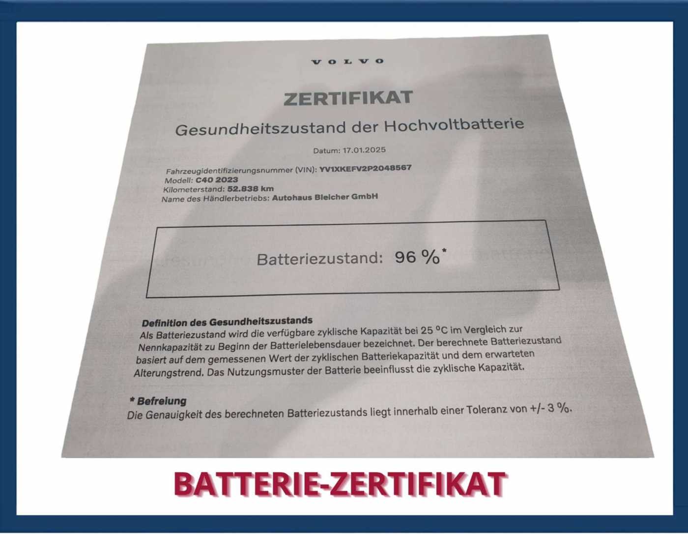 Volvo  Ultimate Pure Electric 2WD | Batterie-Zerti.